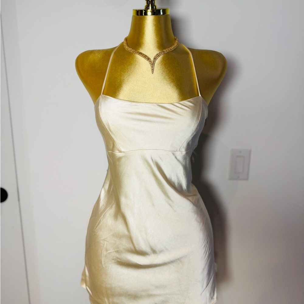 Zara Cream Satin Halter Dress